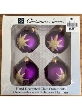 CHRISTMAS STREET Hudson’s Bay Company Hand Decorated Glass Ornament Set of 4